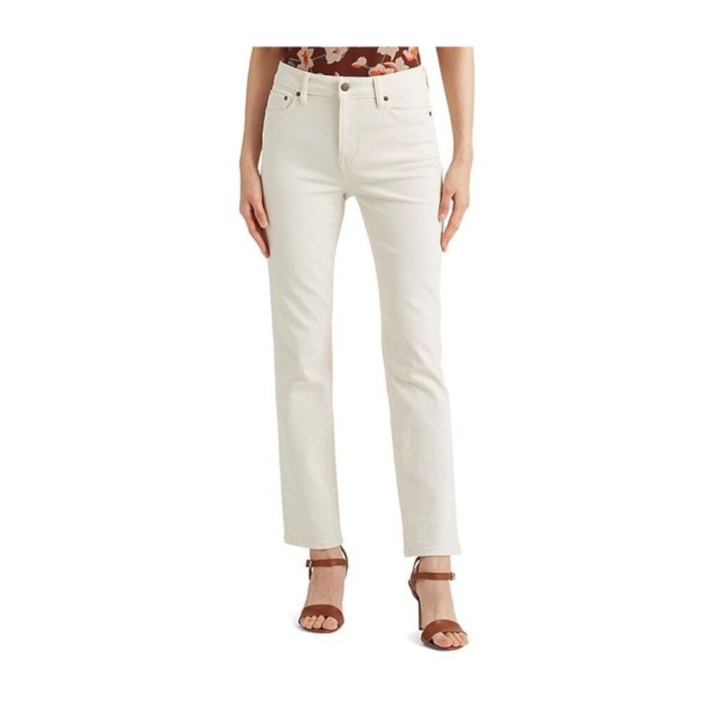 LAUREN JEAN CO. Womens Ivory Zippered Pocketed Straight leg Jeans 2